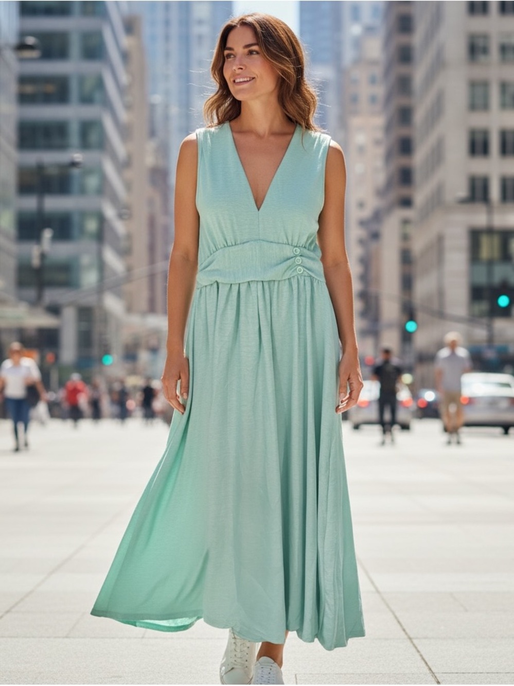 Sleeveless Mint V-Neck Maxi Dress